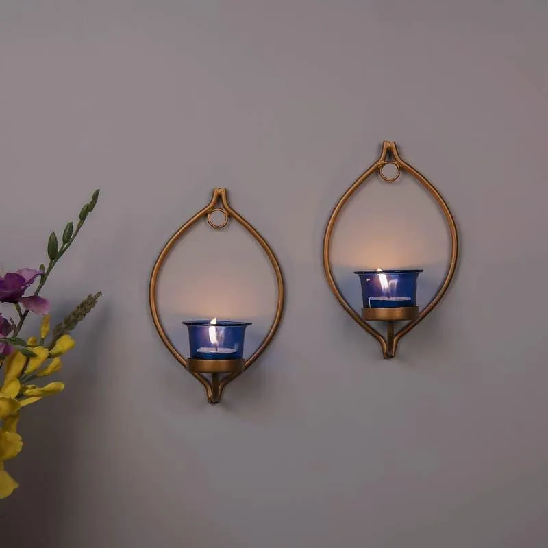 Leafy Sconce Candle Holder (Blue) - Set Of Two media 3