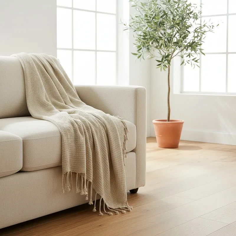 Solid Ivory Linen Throw - 300 GSM media 3