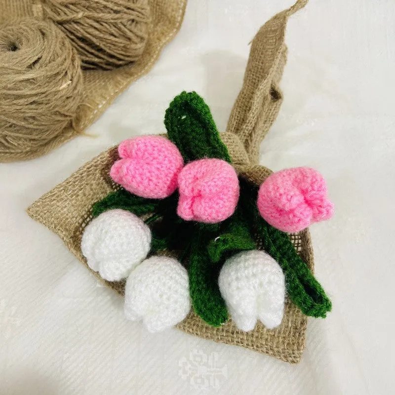 Crochet Handmade Tulip Bouquet (Pink & White) - Set Of Six media 4