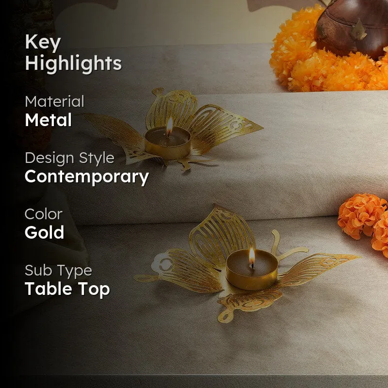 Golden Butterfly Metal Tealight Holder - Set Of Two media 2
