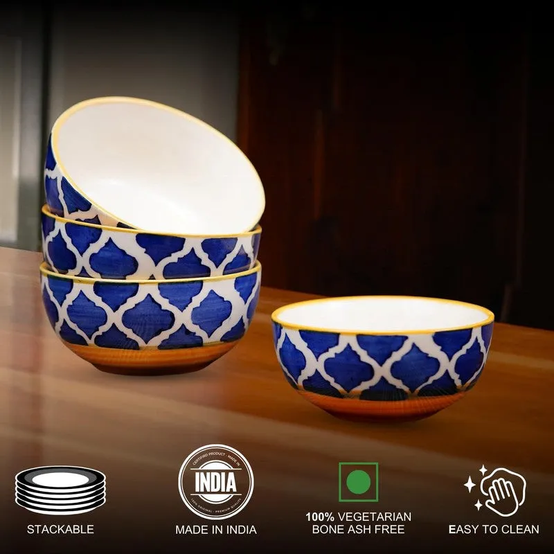 PetalEdge Ceramic Snack Bowls (Blue, 200 mL Each) - Set Of Four media 5