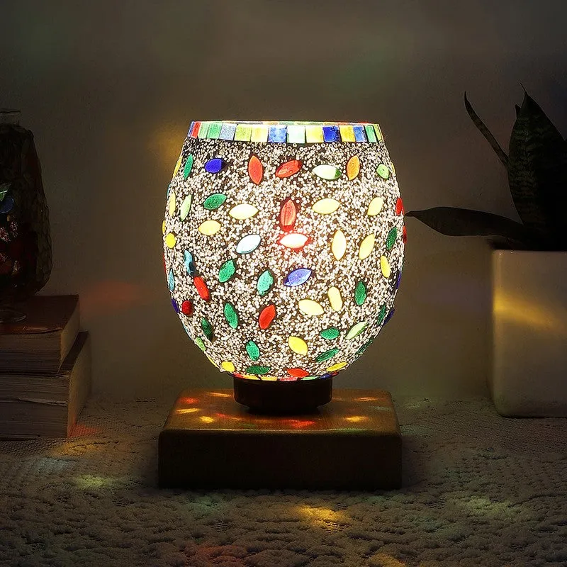 Twinkle Mosaic Glass Table Lamp With Wooden Base - Multicolor media 3