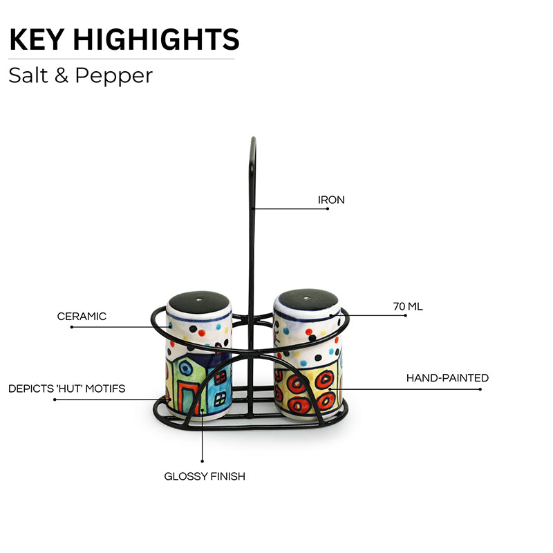 Coastal Cottage Ceramic Salt & Pepper Shaker With Iron Holder  (70 mL) - Three Piece Set media 5