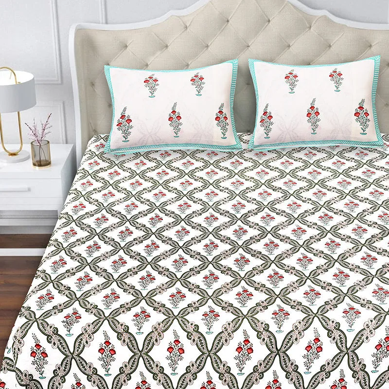 Nawabi Cotton Bedsheet (Teal, Red) - 180 TC media 4