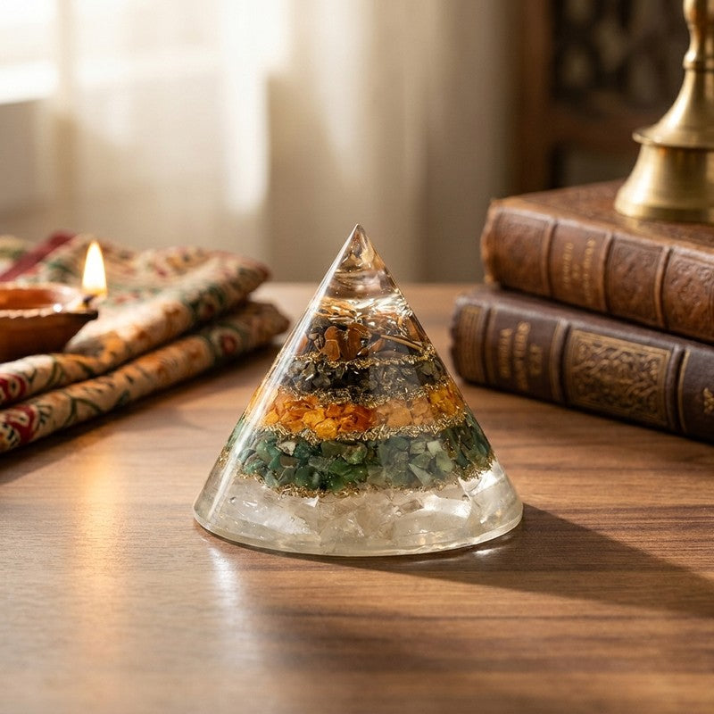 Conical Yoga Glass Pyramid Showpiece
