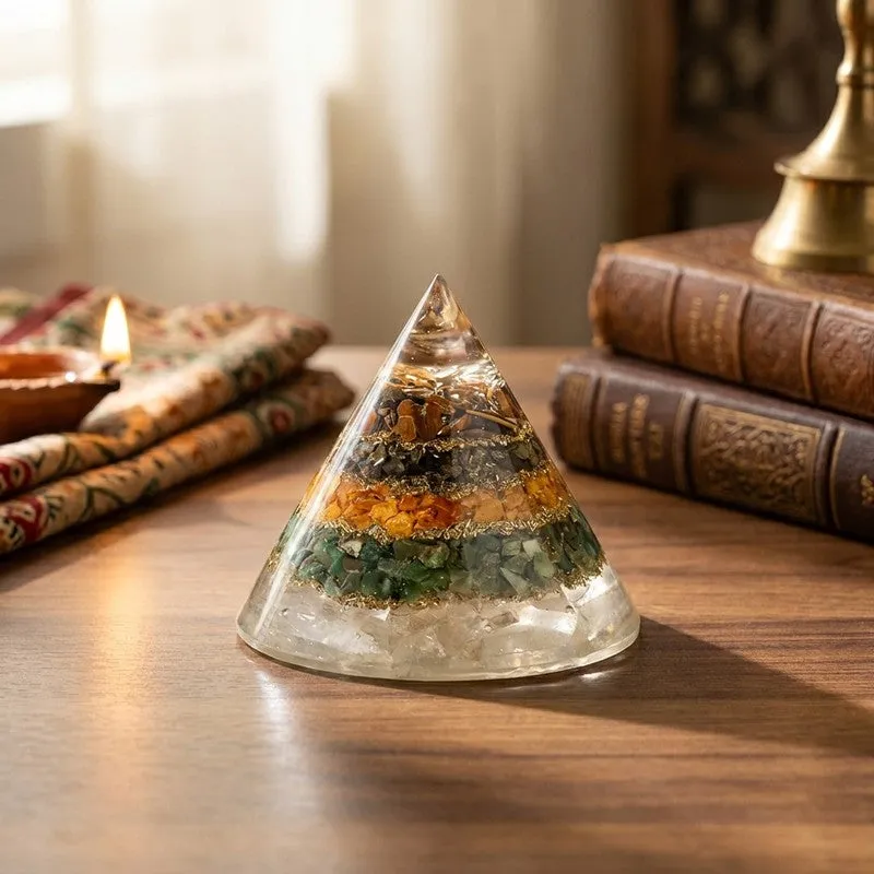 Conical Yoga Glass Pyramid Showpiece media 1