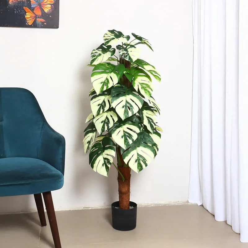 Monever Artificial Monstera With Black Plastic Pot (White) - 4 Feet media 3