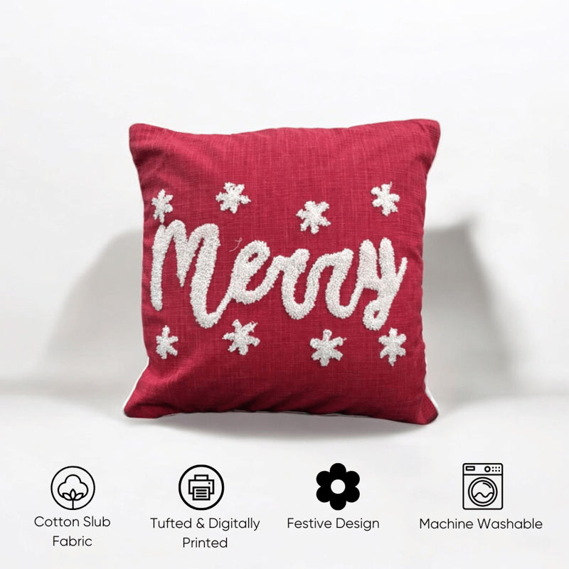 Scarlet Joy Cotton Christmas Cushion Cover media 4
