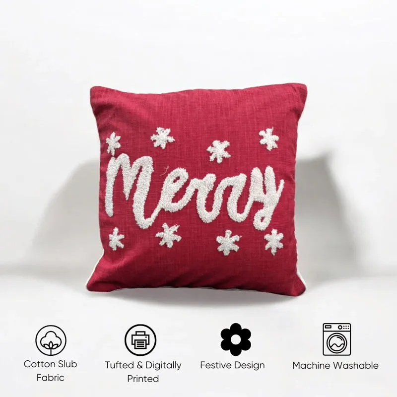 Scarlet Joy Cotton Christmas Cushion Cover media 4