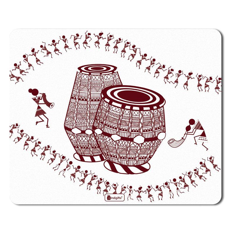 Warli Tabla Mouse Pad - White media 4