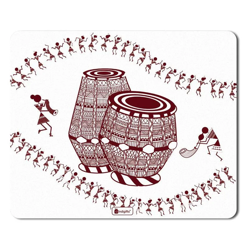 Warli Tabla Mouse Pad - White media 4