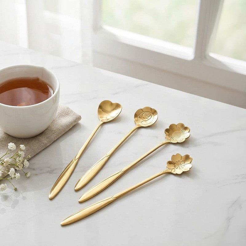 Prime Petal Steel Desert Spoon - Set of Four