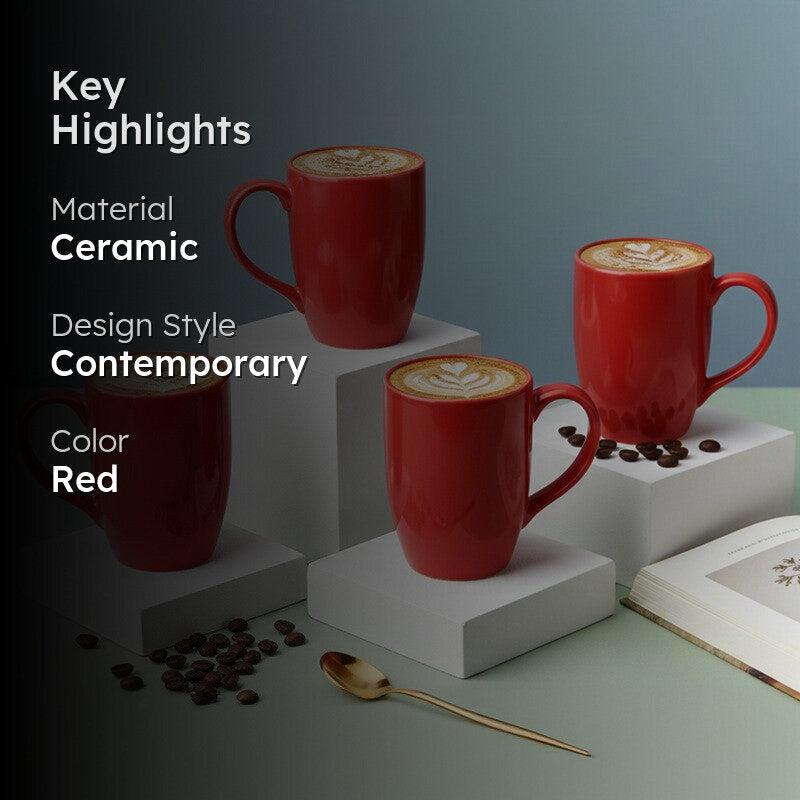 Kopi Ceramic Coffee Mug (Red/350 mL Each) - Set Of Four media 2