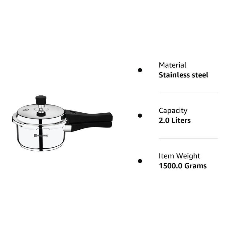 Bergner Stainless Steel Pressure Cooker With Outer Lid - 2000 mL media 7