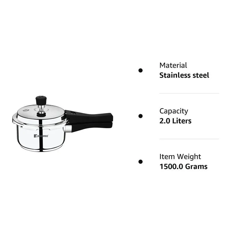 Bergner Stainless Steel Pressure Cooker With Outer Lid - 2000 mL media 7