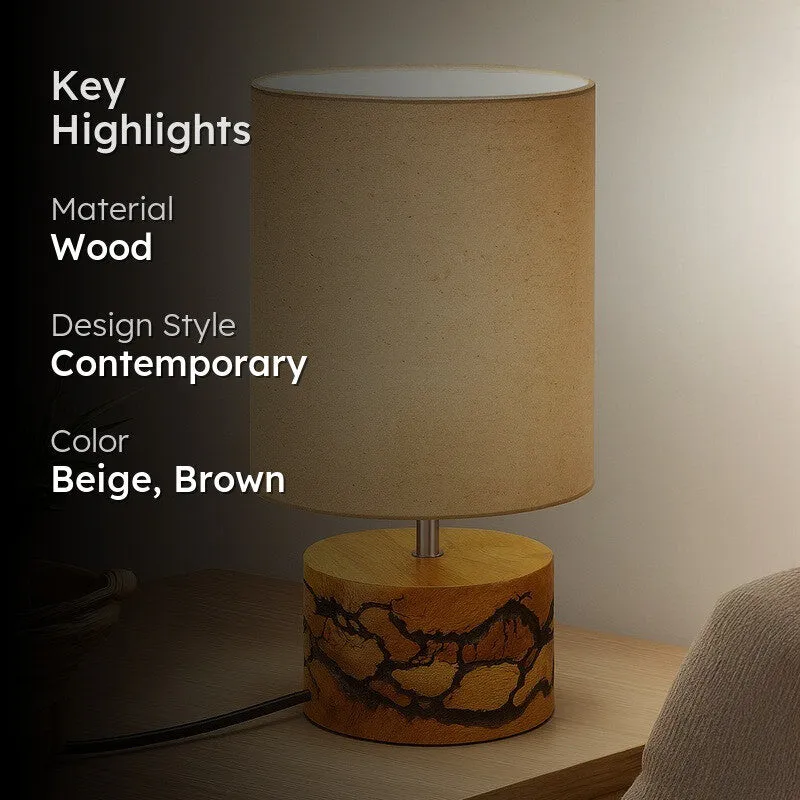 WhiteAura Minimal Bedside Wooden Table Lamp - Beige,Brown media 2