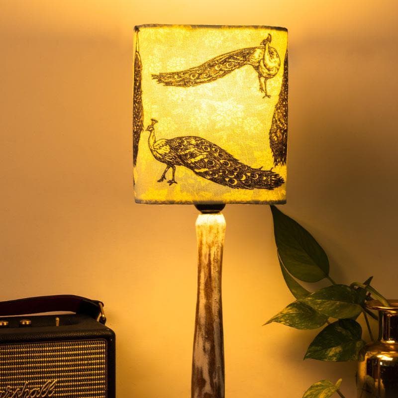 Peacocks Dance With Distress Stand Fabric Table Lamp - Multicolor