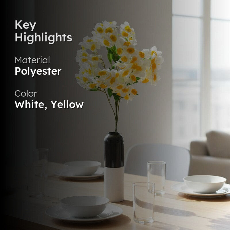 Faux Everlasting Daffodil Flower Stick - White & Yellow media 2