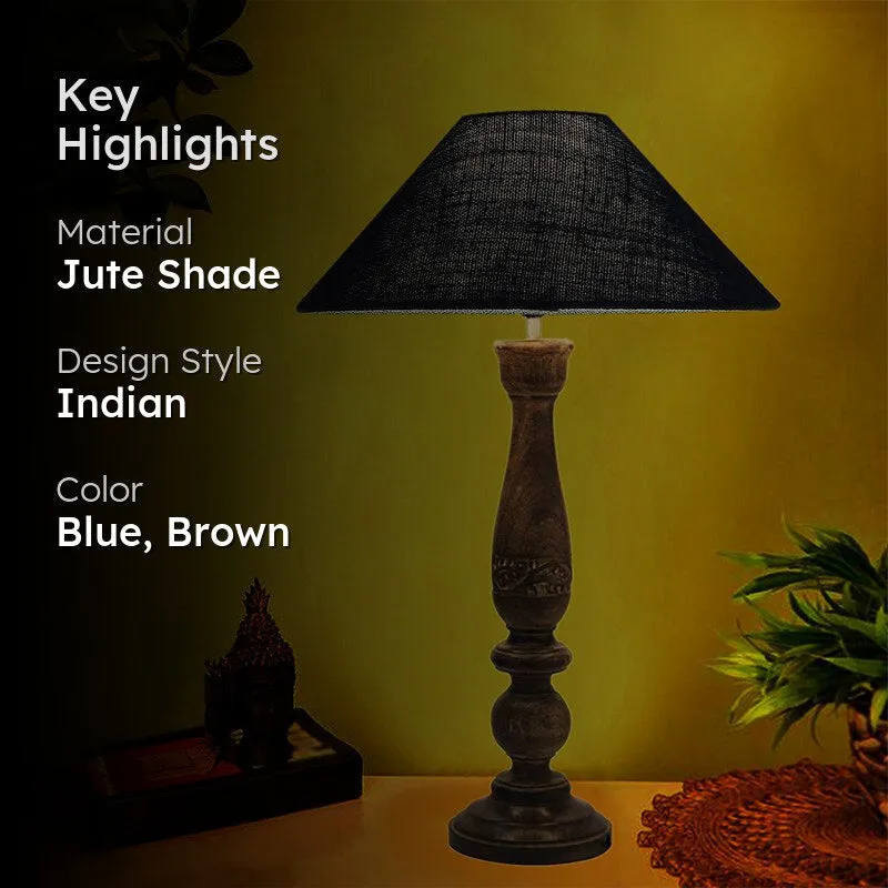 Nihara Wooden & Jute Table Lamp - Blue,Brown media 2