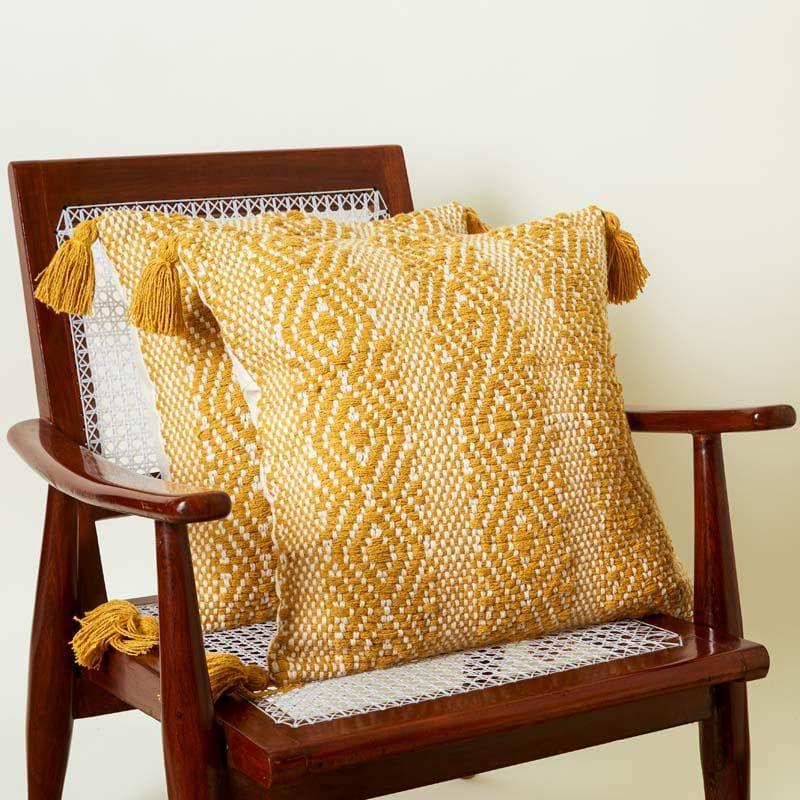 Yellow Diamond Cotton Cushion Cover - Set Of Two media 2