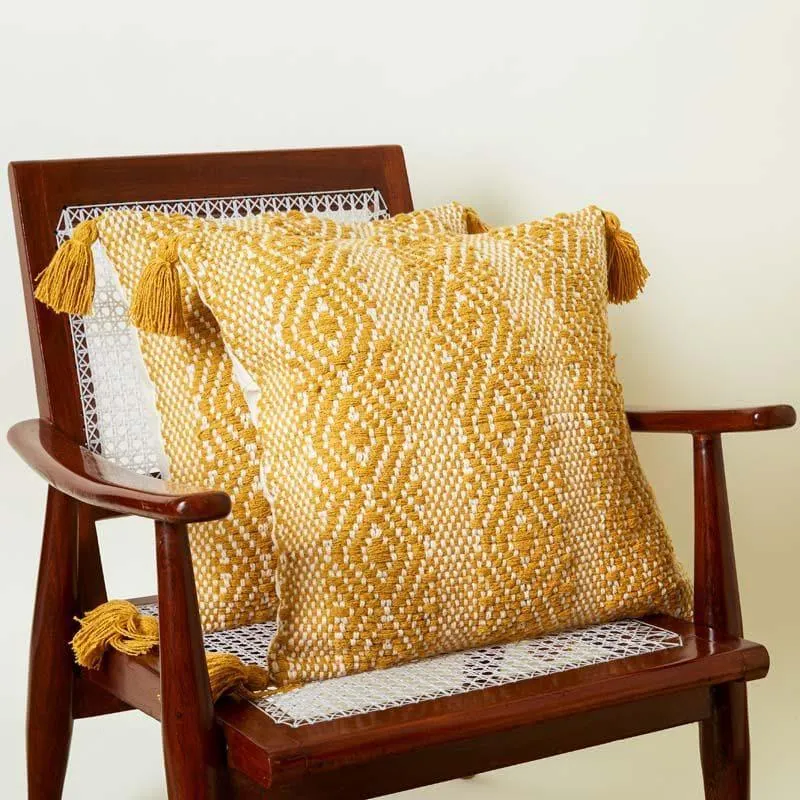 Yellow Diamond Cotton Cushion Cover - Set Of Two media 2