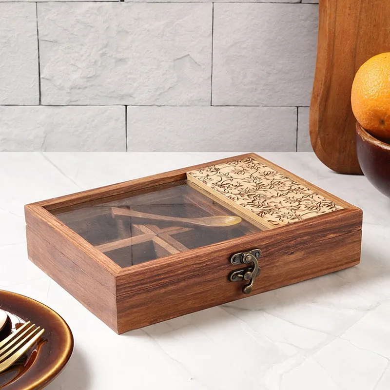 Ambar Sheesham Wood Masala Box - Eight Piece Set media 3