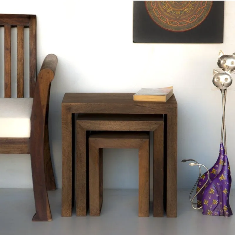 Sverox Sheesham Wooden Side & Bedside Table (Dark Brown) - Set Of Three media 5
