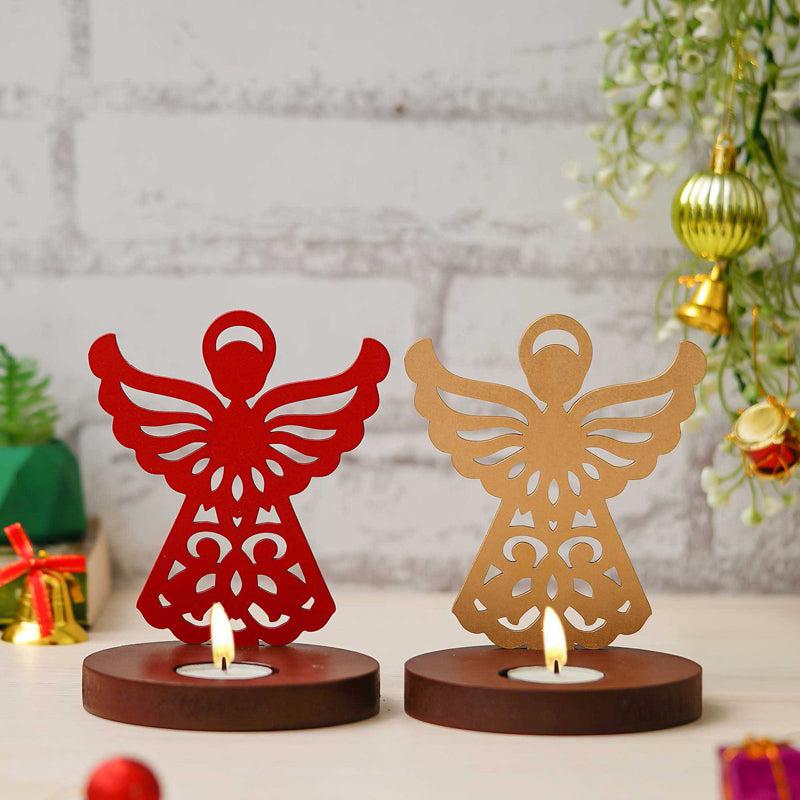 Seraphim Sisters Wood Christmas Tea Light Holder - Set Of Two