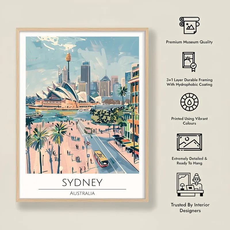 Vintage Sydney Framed Canvas Archival Canvas Wall Painting - Natural Brown Frame media 8