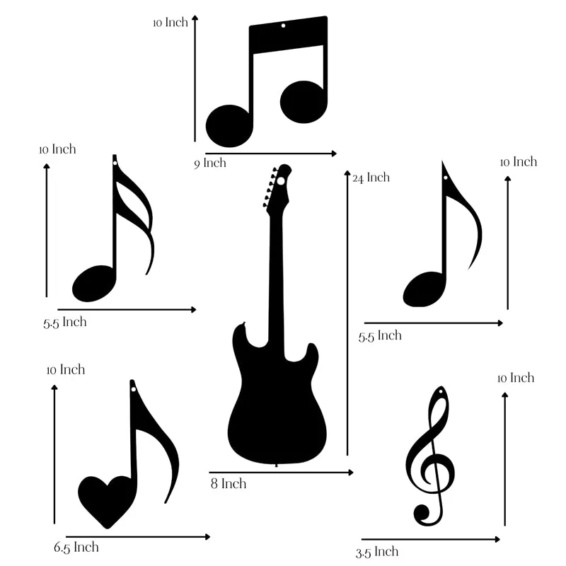 Guitar Musical Notes Iron Wall Accent - Set Of Six media 5