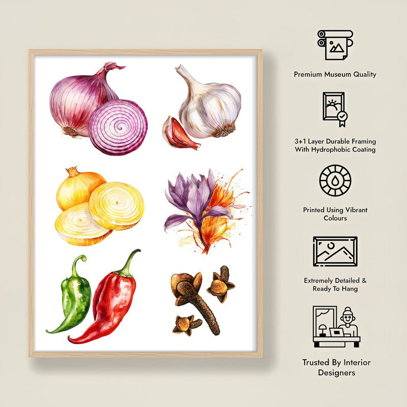 Allium Bouquet Framed Canvas Archival Canvas Wall Painting - Natural Brown Frame media 7