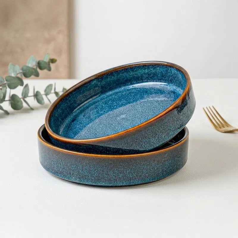 Whimsi Ceramic Salad Bowl (600 mL,Blue) - Set Of Two media 1