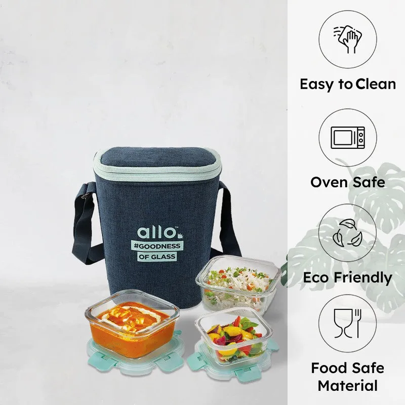 Bitrax Leak Proof Glass Lunch Box with Bag- Set of Three media 1
