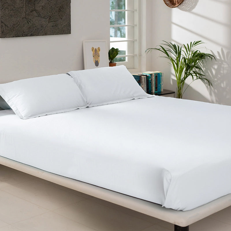 Maison Fitted Solid Cotton Bedsheet (White) - 400 TC media 5