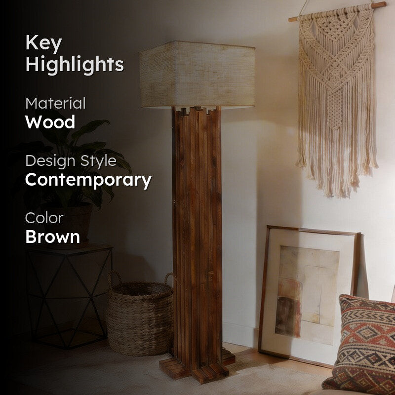 CalmGlow Wooden Floor Lamp - Brown media 2