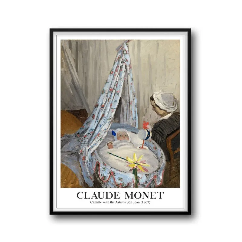 The Cradle Camille With the Artist's Son Jean Archival Canvas Wall Painting - Black Frame media 5