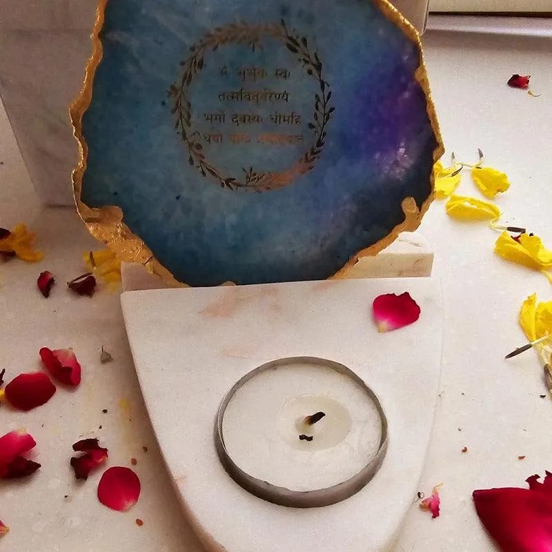 Gayathri Mantra Agate & Marble Tealight Candle Holder - Turquoise media 4