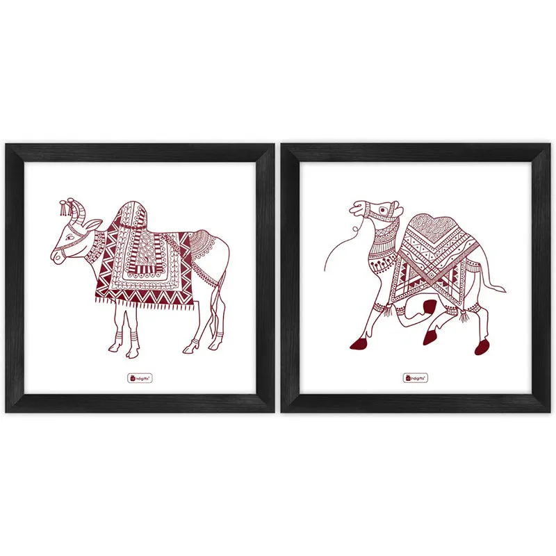 Pichwai Nandi & Camel Wall Art - Set Of Two media 1