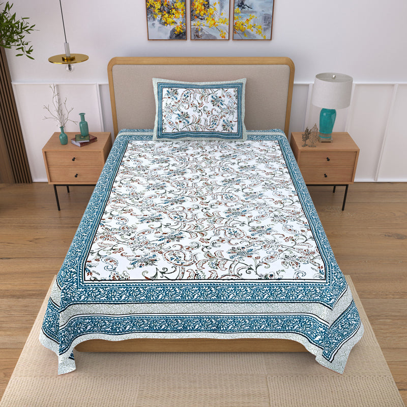 Floral Flush Cotton Bedsheet (Azure) - 200 TC media 3