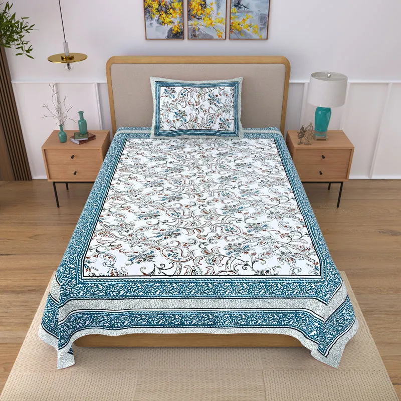 Floral Flush Cotton Bedsheet (Azure) - 200 TC media 3