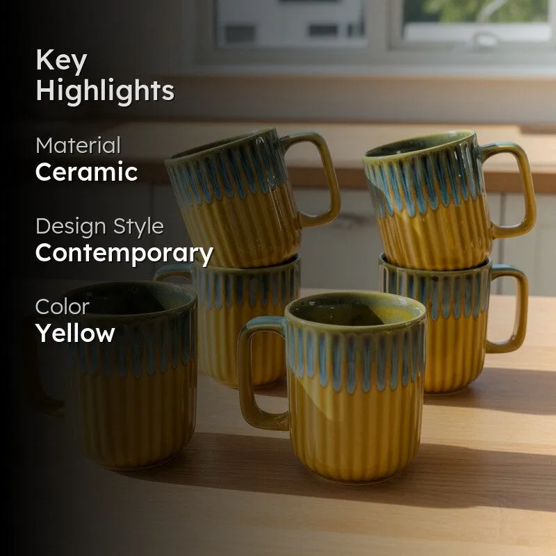 Ceramic Coffee Mug (Mustard,300 mL Each) - Set Of Six media 2