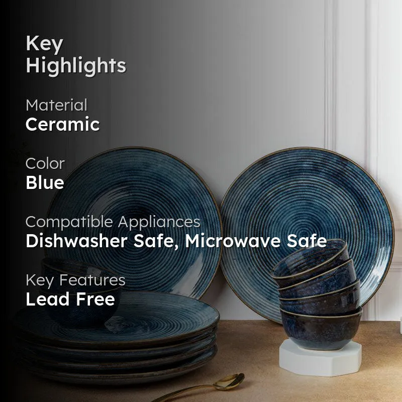 Meghneel Handmade Dinner Set (Blue/180 mL) - 12 Piece Set media 2
