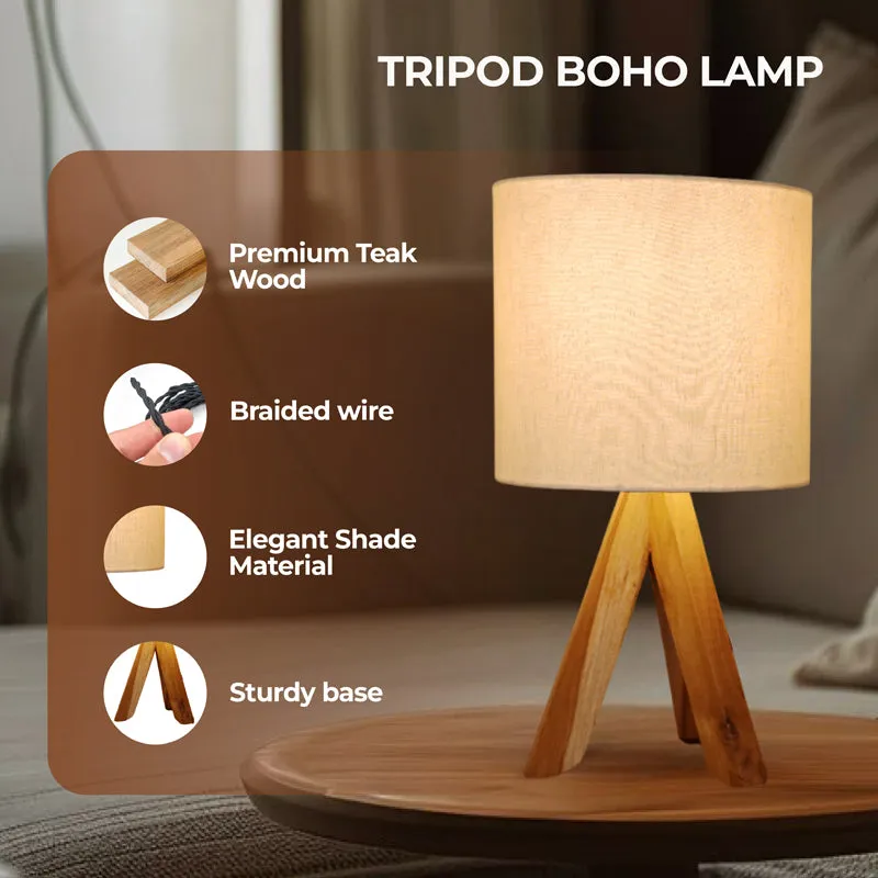 PixelHalo Boho Cotton Table Lamp - OffWhite,Brown media 7