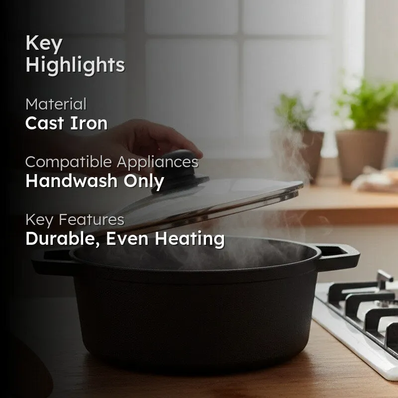 Durapot Cast Iron Cooking Pot With Glass Lid - 4700 ML media 2