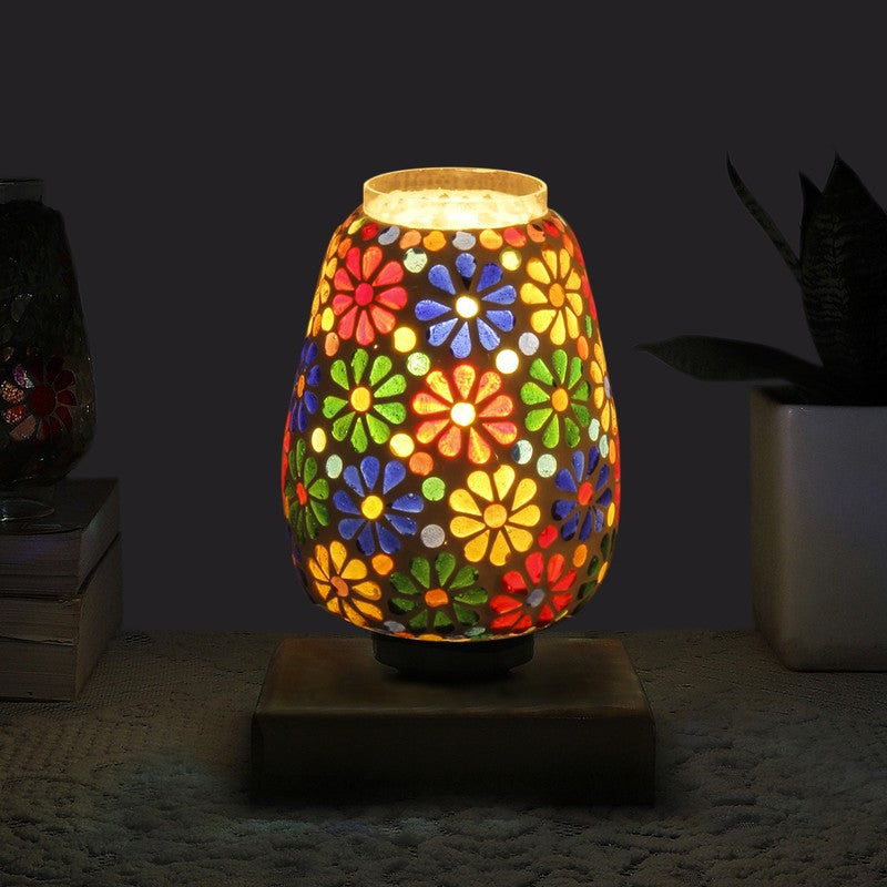 Auren Glass Table Lamp With Wooden Base - Multicolor