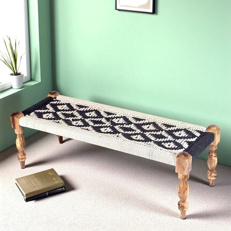 Calrix Sheesham Wooden Bench - Black,White media 1