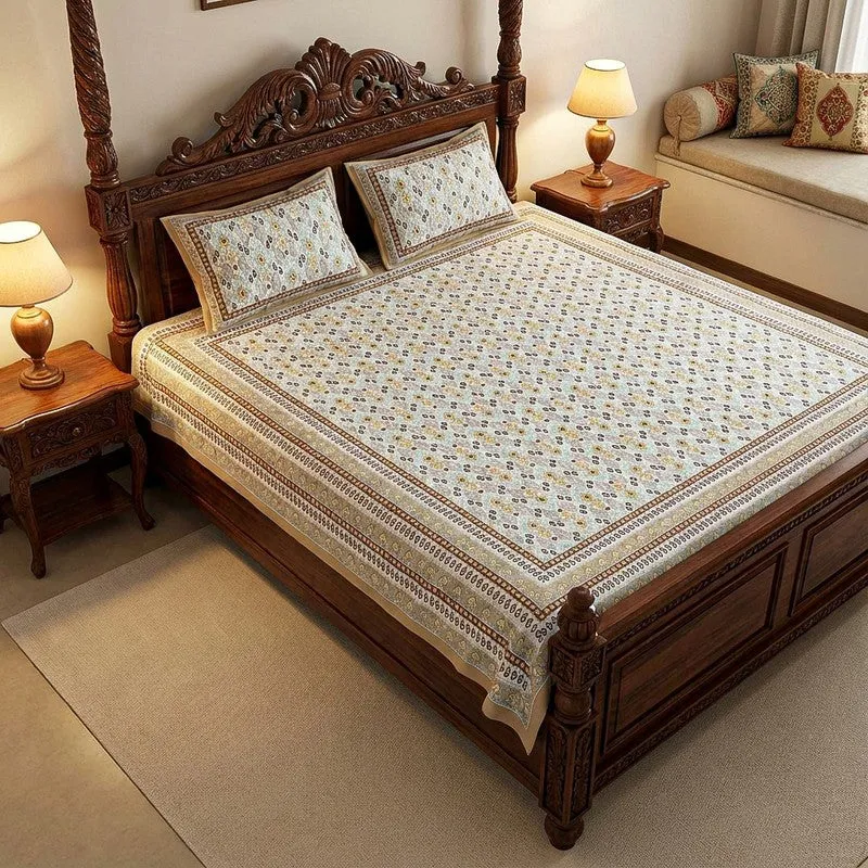 Rowan Ethnic Cotton Bedsheet (Yellow,Red) - 180 TC media 1