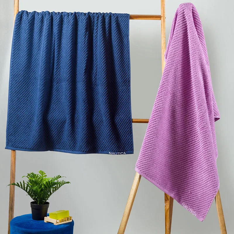 Nautica Riviera Soft Cotton Bath Towel (Navy Blue & Lilac) - Set Of Two media 1