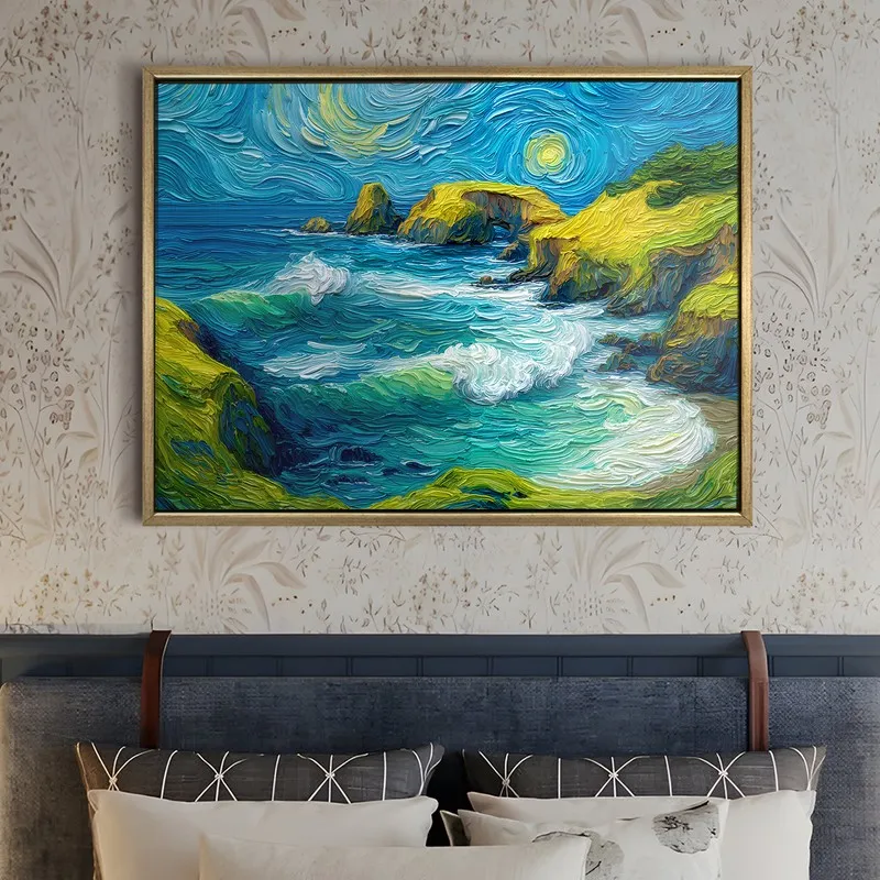 Moonlit Coast Canvas Wall Painting With Frame media 5