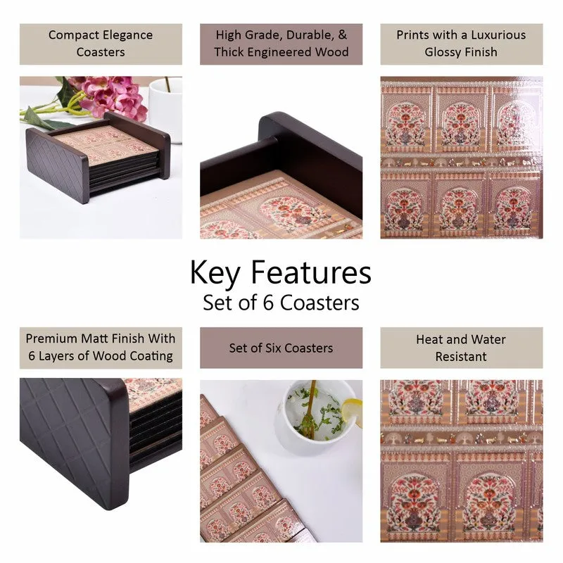Geometric Charm Wooden Coasters with Holder - Seven Piece Set media 4